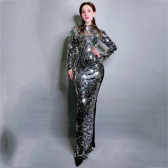 Mirror- like Silver Sequin Dress