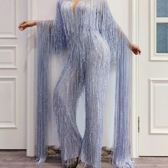 Silver Long Tassels Bodysuit