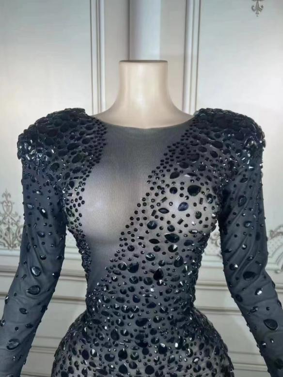 Full Black Rhinestone Dress