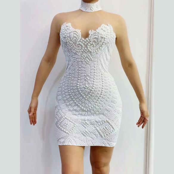 White Sequin Strapless Dress