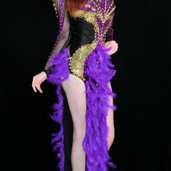 Purple Rhinestone Feather Dress