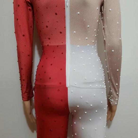 Half White and Half Red Bodysuit