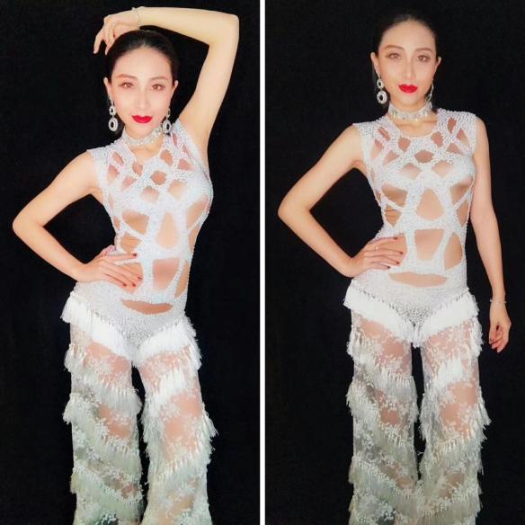 White Transparent Fringe Bodysuit