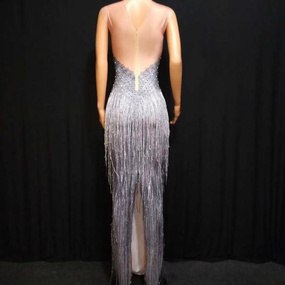 Silver Rhinestone and Pearl Tassel Dress