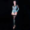 Light Blue Bodysuit With Black Rhinestones
