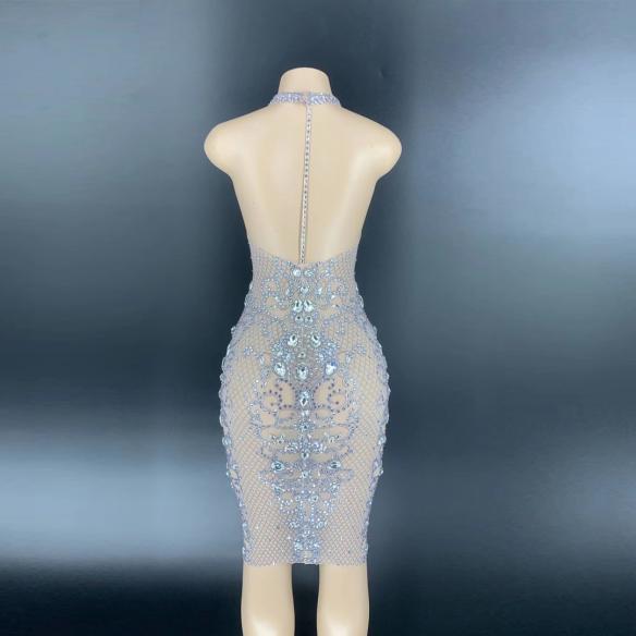 Rhinestoned Backless Dress