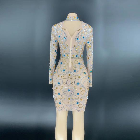 Blue and Yellow Rhinestone Dress