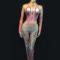 Pink Rhinestones Pearl Nude Bodysuit