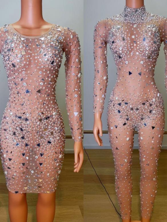 Geometric Pattern Beaded Dress