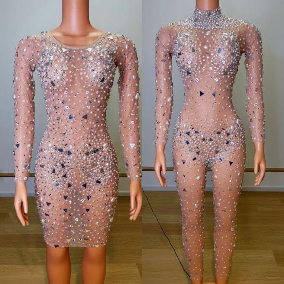 Geometric Pattern Beaded Dress