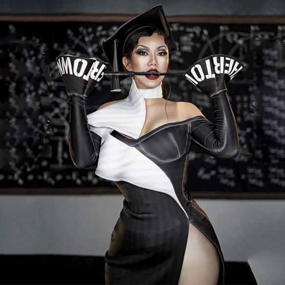 Black Stripe Shoulder-off Split Dress